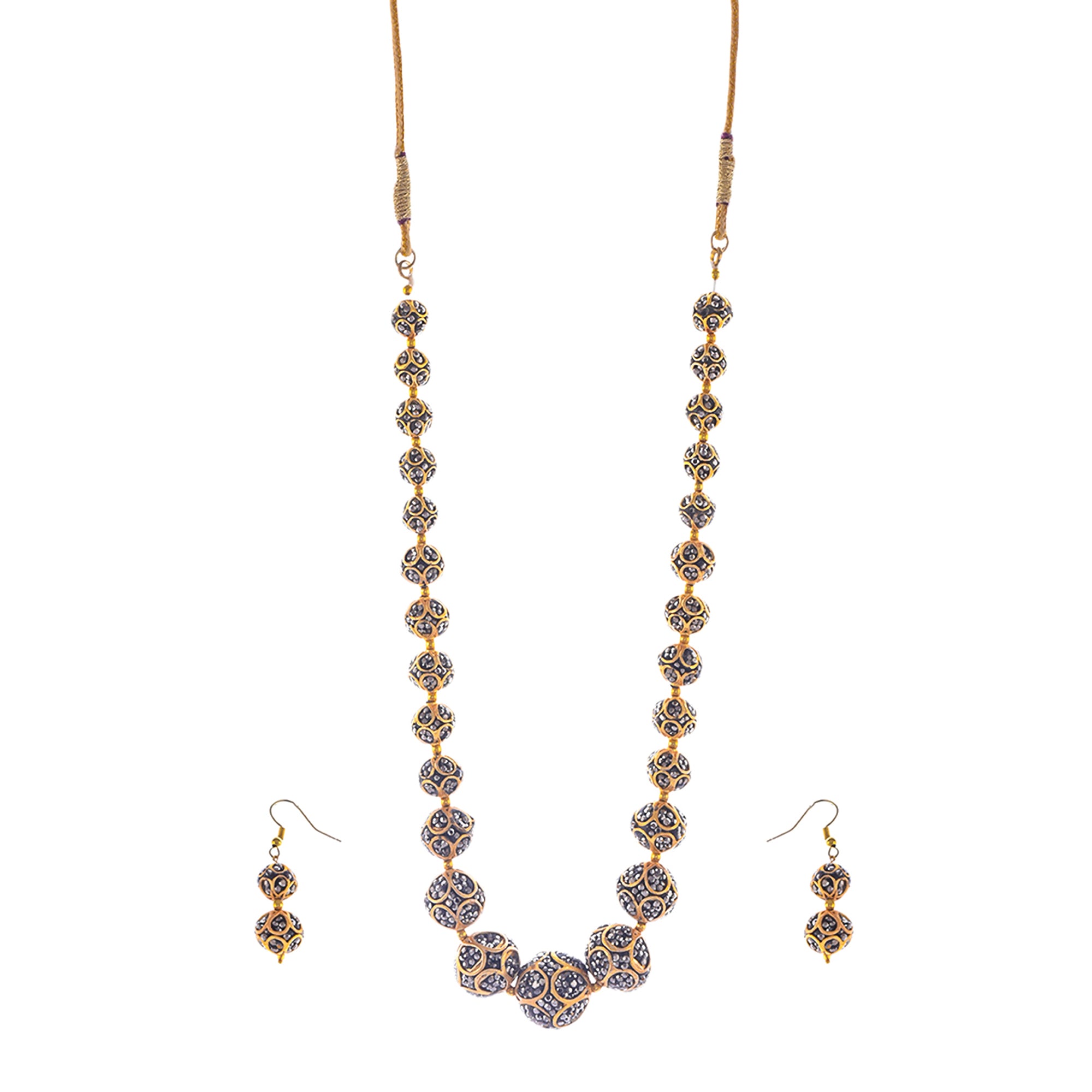 Gold-Plated Alloy Victorian Look Classy Mala Necklace With Earrings - The Pari - Distacart