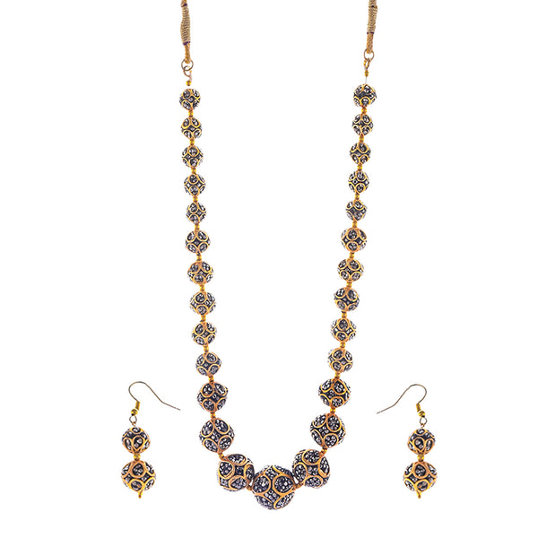 Gold-Plated Alloy Victorian Look Classy Mala Necklace With Earrings - The Pari - Distacart