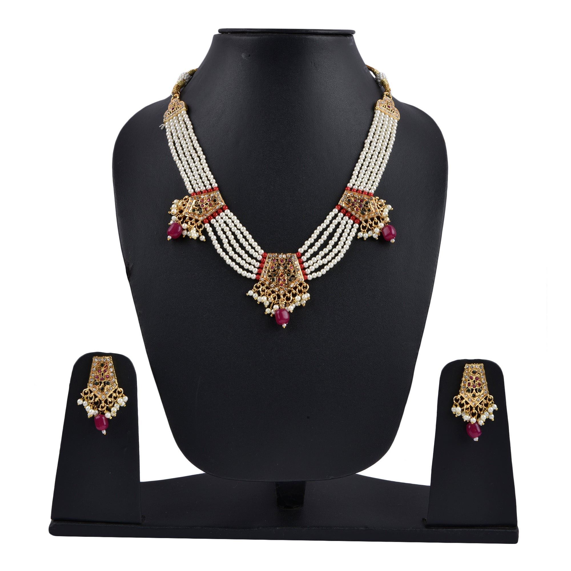 Gold-Plated Alloy Pearl Choker Set With Jadau Kundan Work Motifs - The Pari - Distacart