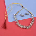 Thumbnail for Rhodium-Plated Alloy Silver Ad Necklace With Pearls - The Pari - Distacart