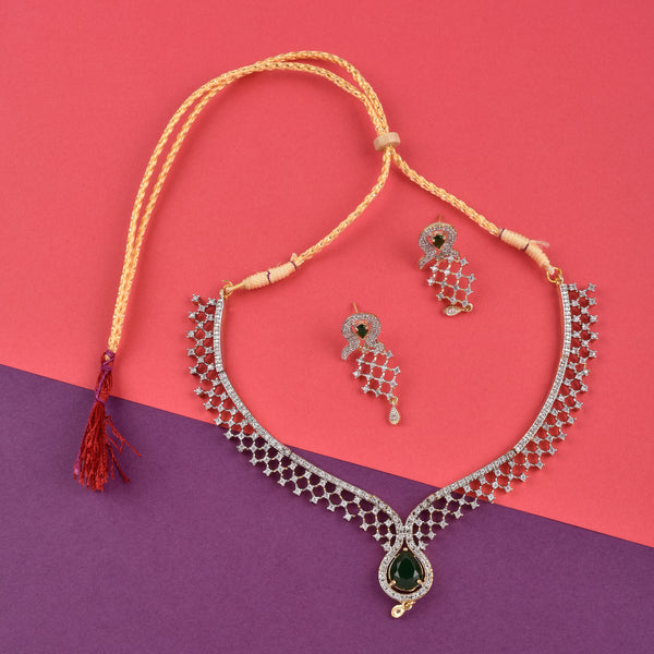 Rhodium-Plated Alloy Green Classy Ad Necklace Set - The Pari - Distacart