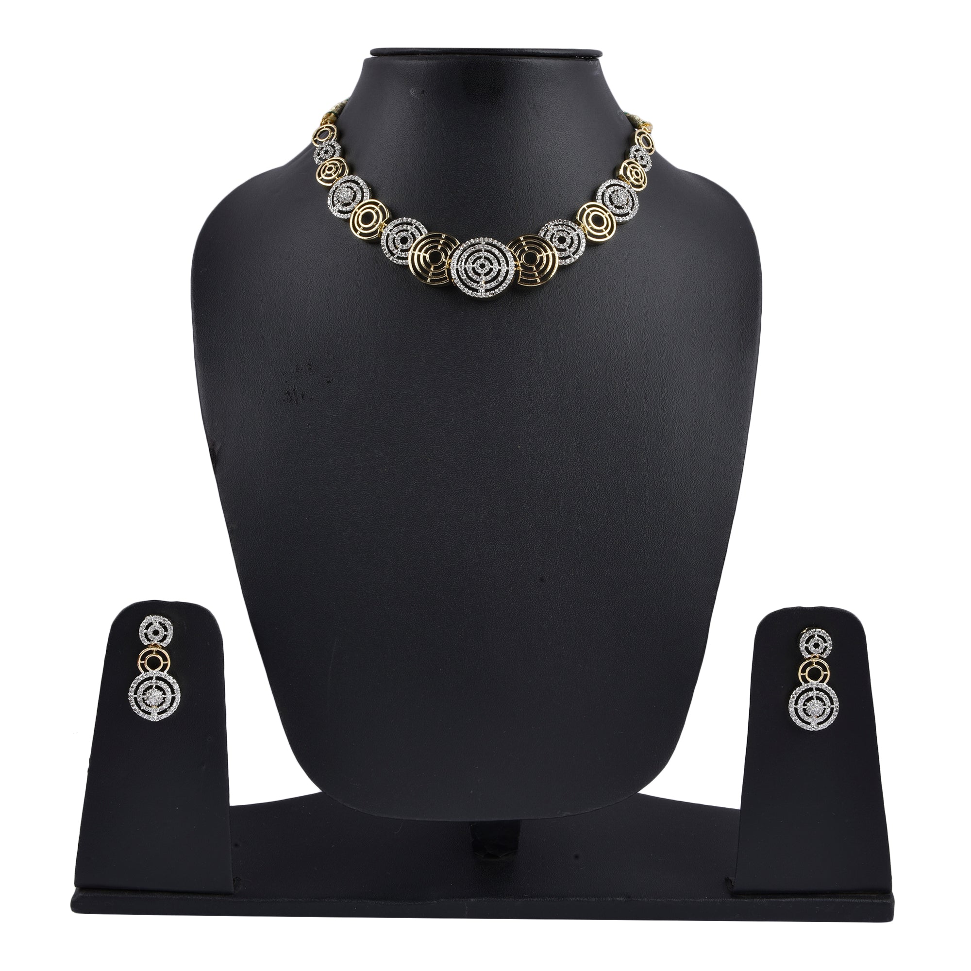 Rhodium-Plated Alloy Dual Tone Ad Neckalce With Earrings - The Pari - Distacart