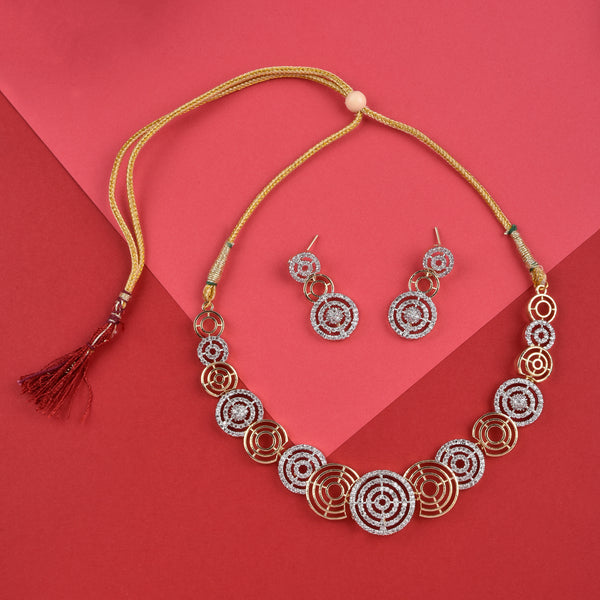 Rhodium-Plated Alloy Dual Tone Ad Neckalce With Earrings - The Pari - Distacart
