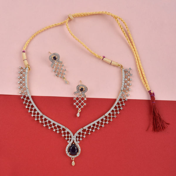 Rhodium-Plated Alloy Blue Classy Ad Necklace Set - The Pari - Distacart