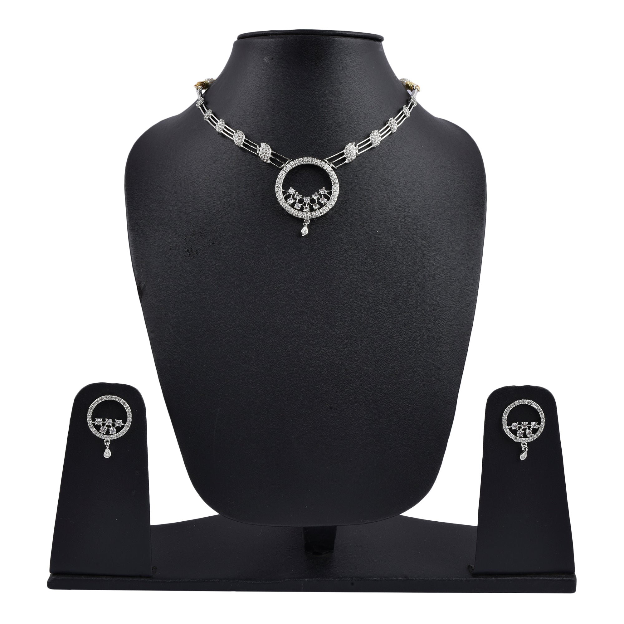 Rhodium-Plated Alloy Round Motif Ad Necklace Set - The Pari - Distacart
