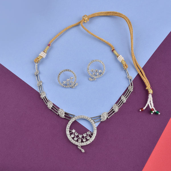 Rhodium-Plated Alloy Round Motif Ad Necklace Set - The Pari - Distacart