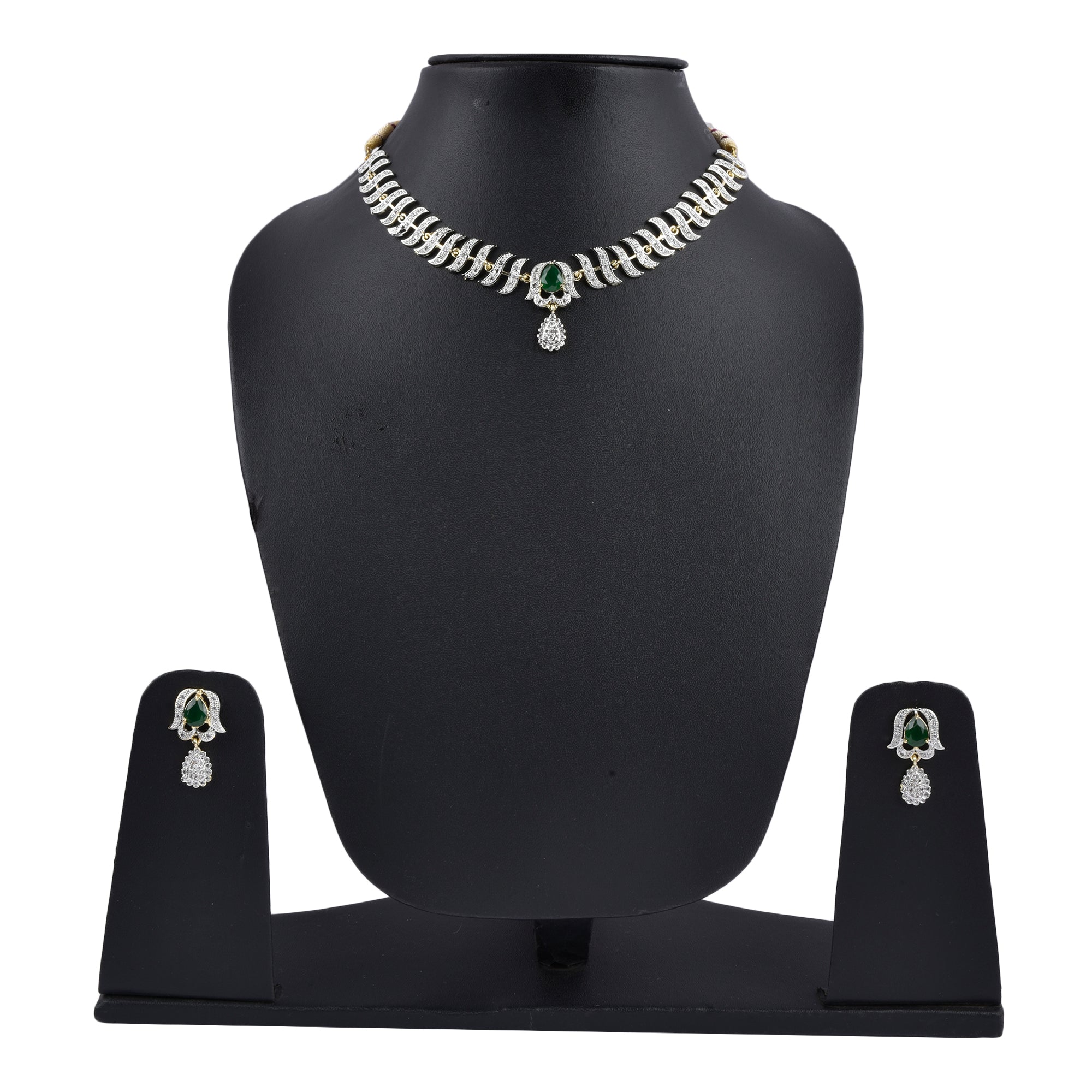 Rhodium-Plated Alloy Nagin Inspired Green Stone Ad Necklace Set - The Pari - Distacart