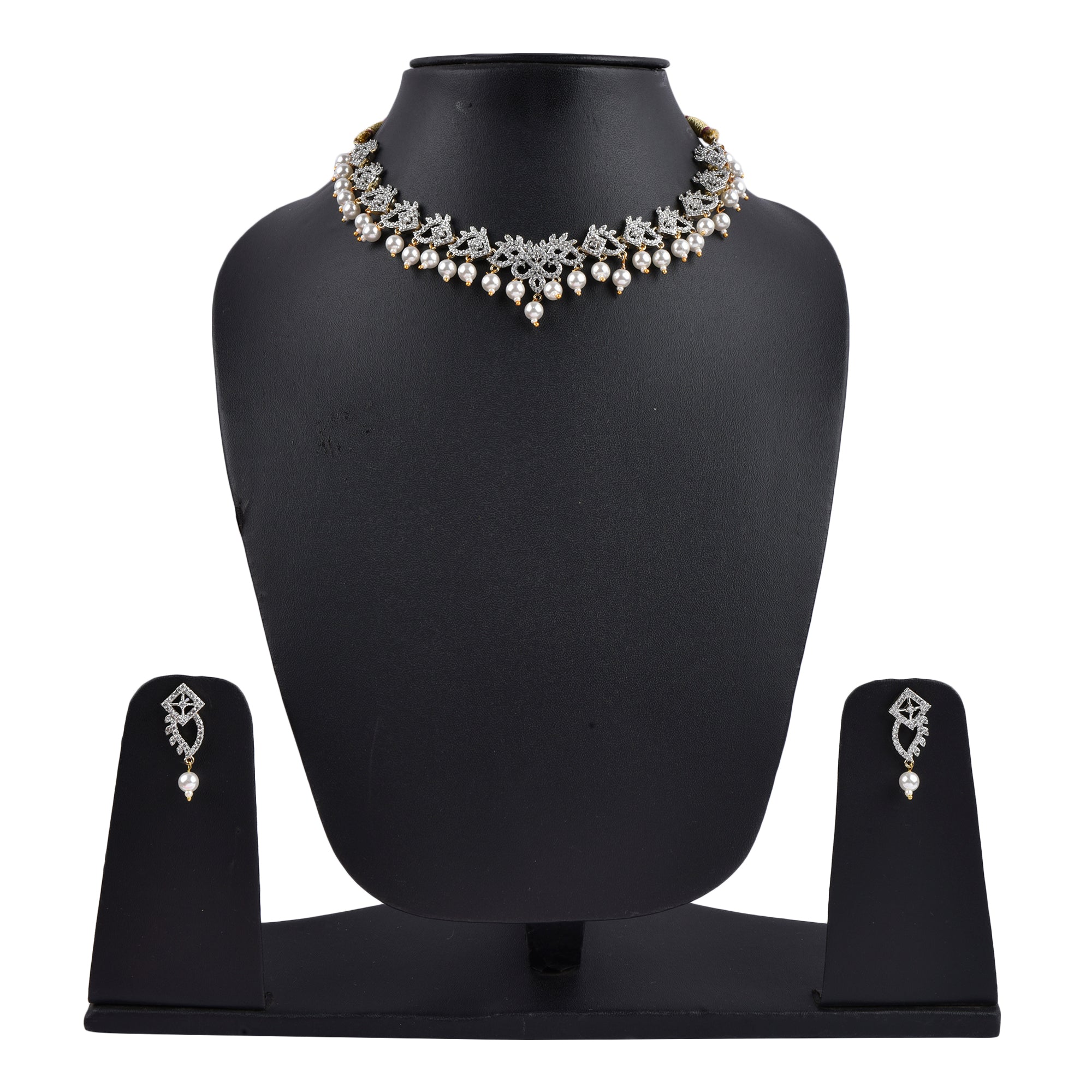 Rhodium-Plated Alloy Pearl Hanging Designer Choker Necklace - The Pari - Distacart