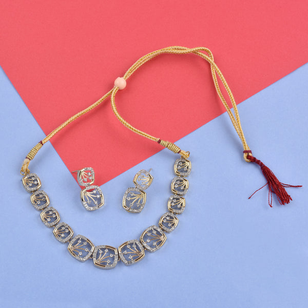 Rhodium-Plated Alloy Designer Ad Square Necklace Set - The Pari - Distacart