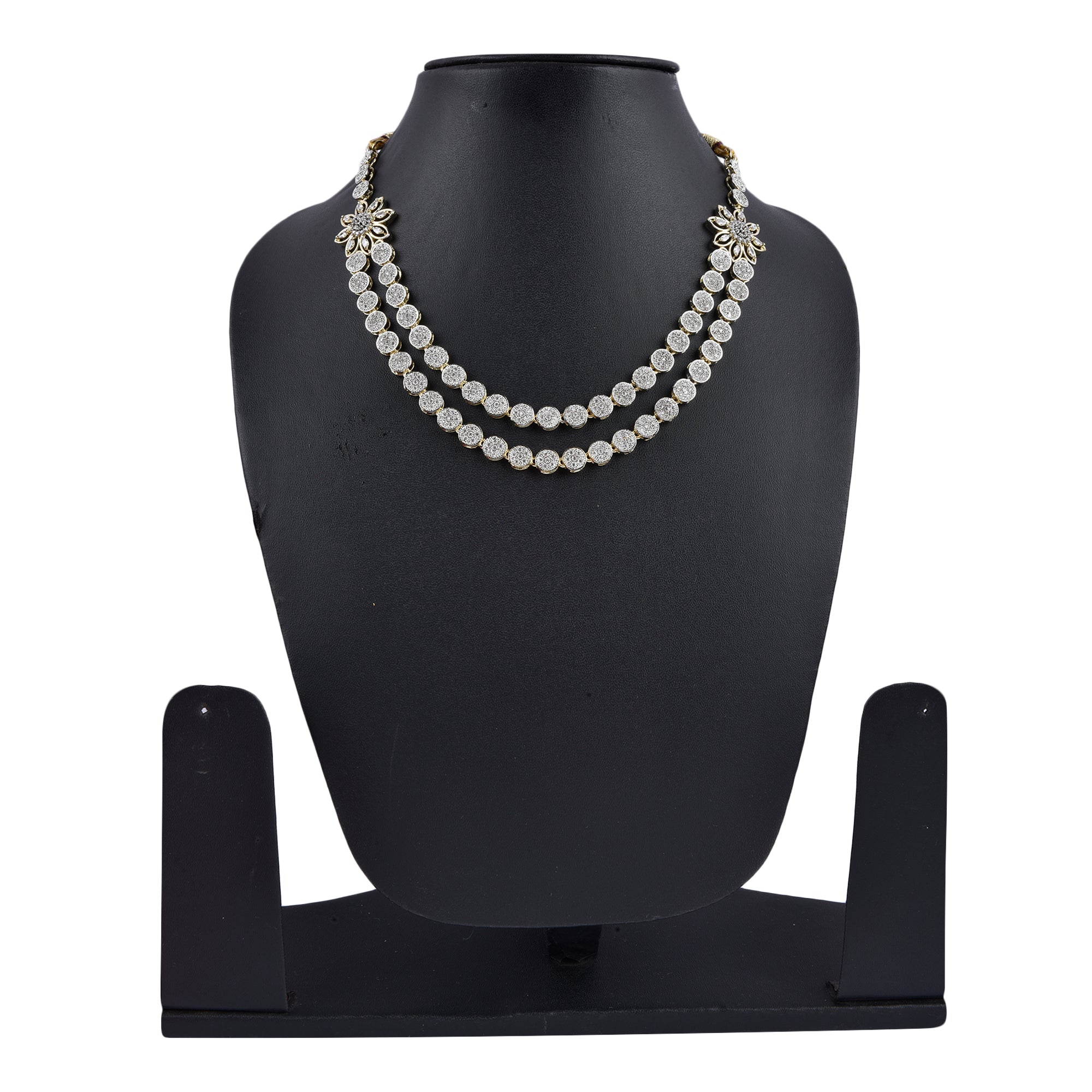 Rhodium-Plated Alloy Double Layer Ad Necklace Set - The Pari - Distacart