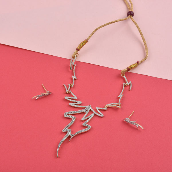 Rhodium-Plated Alloy Assymetric Designer Ad Necklace Set - The Pari - Distacart