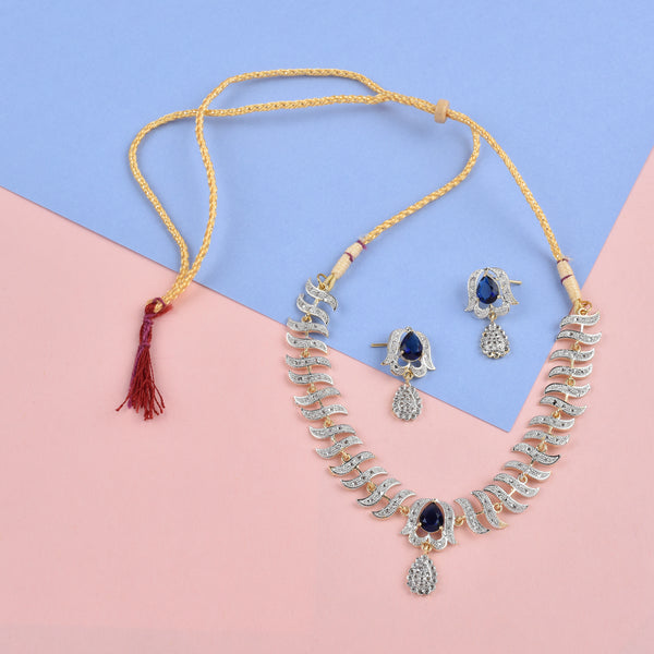 Rhodium-Plated Alloy Nagin Inspired Blue Stone Ad Necklace Set - The Pari - Distacart