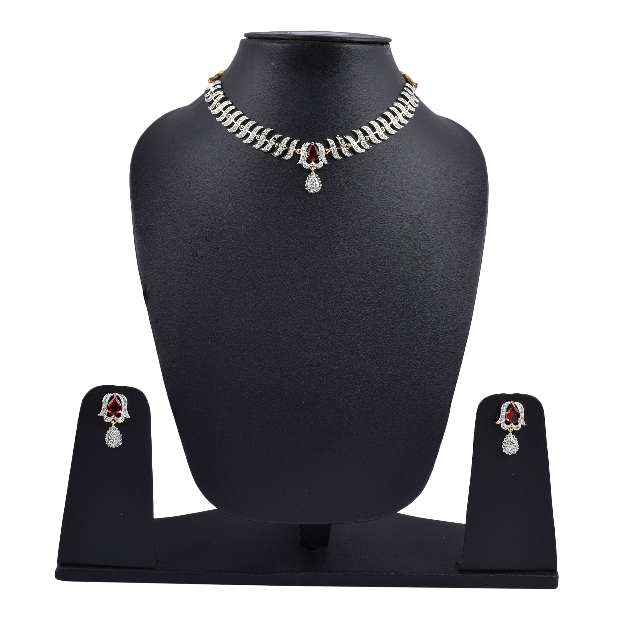 Rhodium-Plated Alloy Nagin Inspired Ruby Stone Ad Necklace Set - The Pari - Distacart