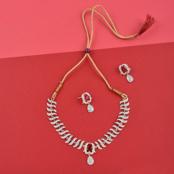 Rhodium-Plated Alloy Nagin Inspired Ruby Stone Ad Necklace Set - The Pari - Distacart