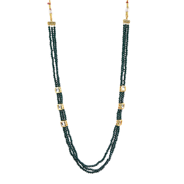 Gold-Plated Alloy Long Green Beaded Kundan Studded Classy Necklace Set - The Pari - Distacart