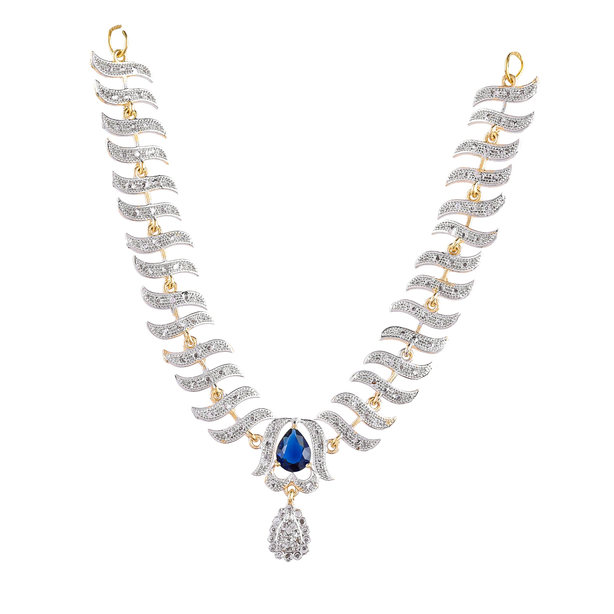 Rhodium-Plated Alloy Nagin Inspired Blue Stone Ad Necklace Set - The Pari - Distacart