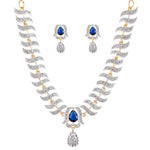 Thumbnail for Rhodium-Plated Alloy Nagin Inspired Blue Stone Ad Necklace Set - The Pari - Distacart