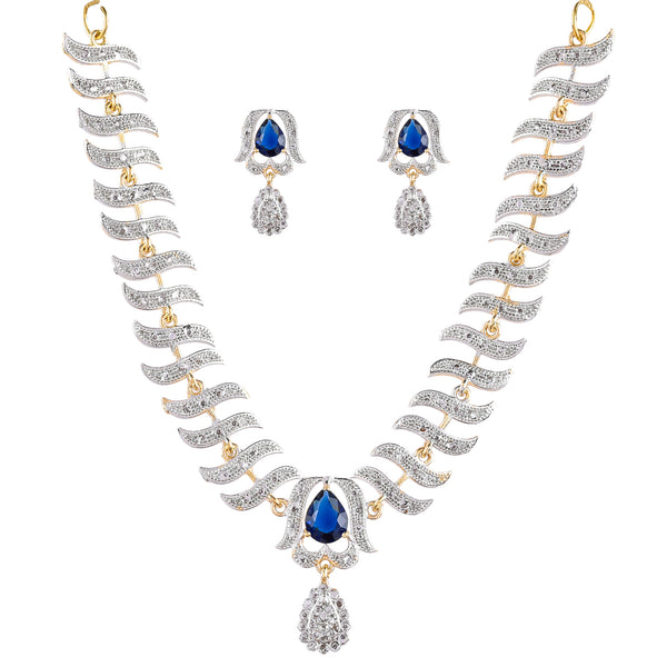 Rhodium-Plated Alloy Nagin Inspired Blue Stone Ad Necklace Set - The Pari - Distacart