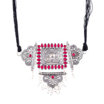 Thumbnail for Silver-Plated Alloy Oxidised Tribal Pendant Choker Necklace - The Pari - Distacart