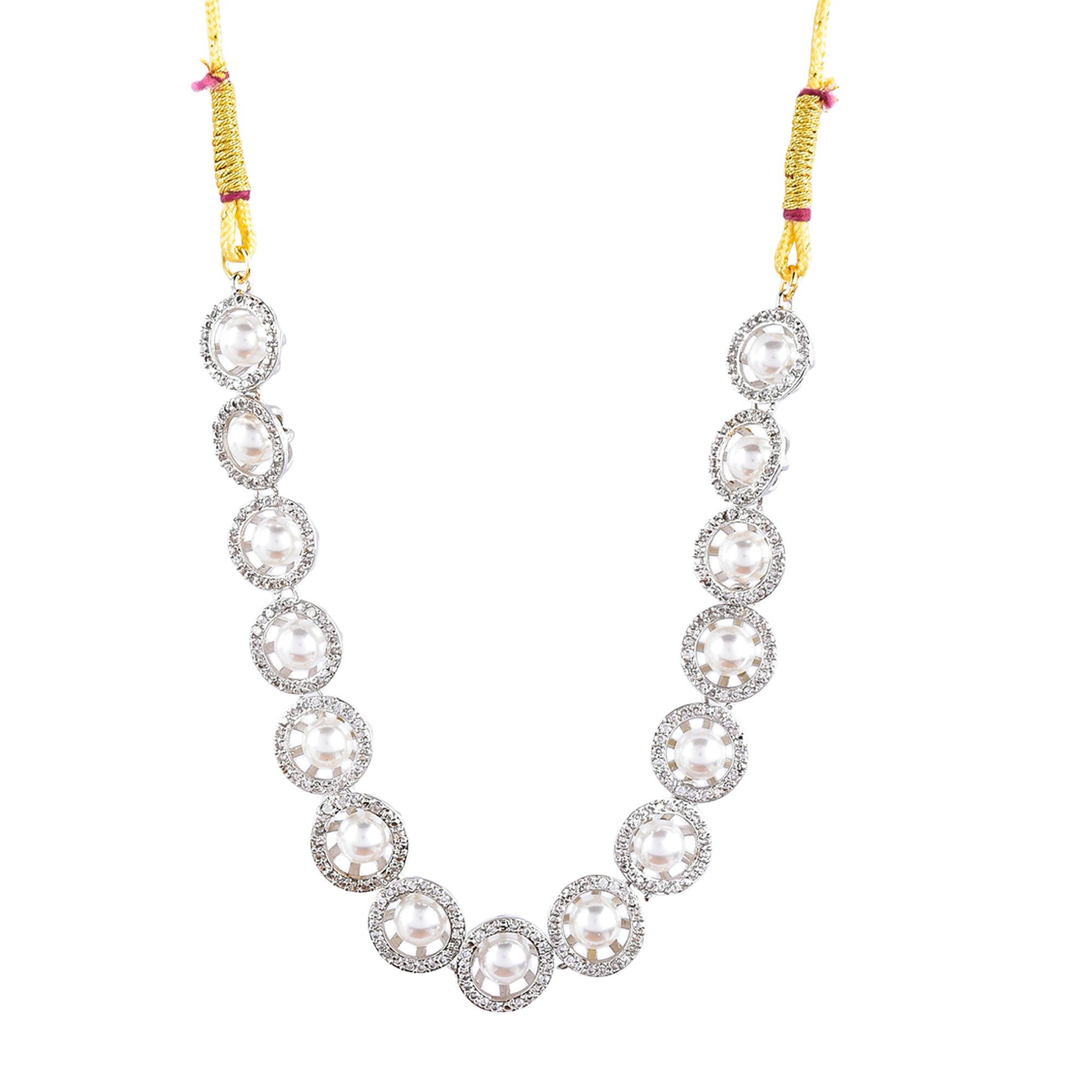 Rhodium-Plated Alloy Silver Ad Necklace With Pearls - The Pari - Distacart
