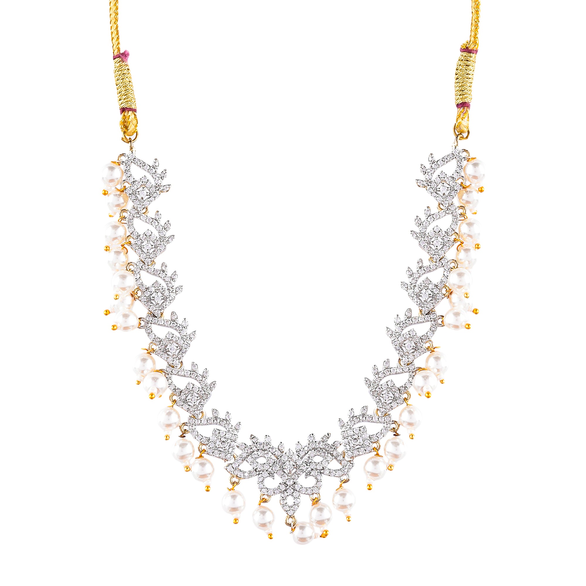 Rhodium-Plated Alloy Pearl Hanging Designer Choker Necklace - The Pari - Distacart