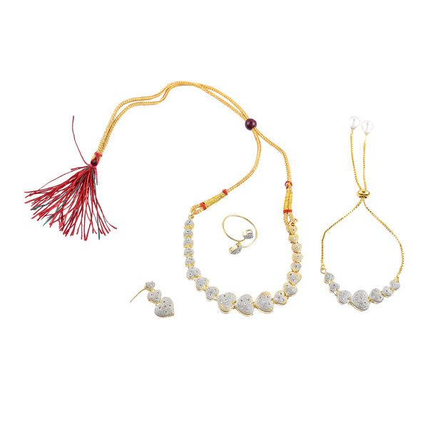 Rhodium-Plated Alloy Heart Shape Ad Necklace With Bracelet - The Pari - Distacart