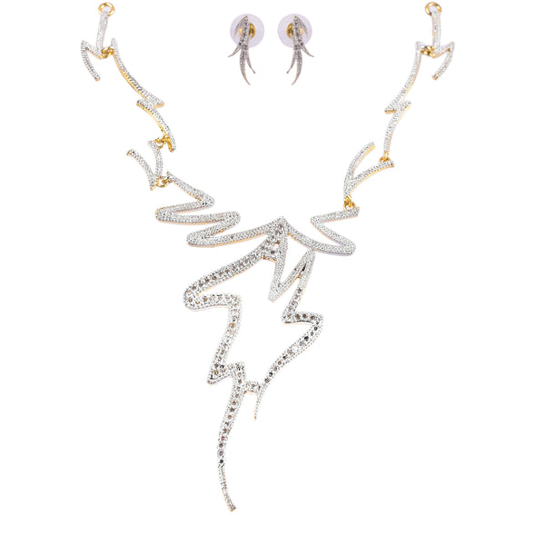 Rhodium-Plated Alloy Assymetric Designer Ad Necklace Set - The Pari - Distacart