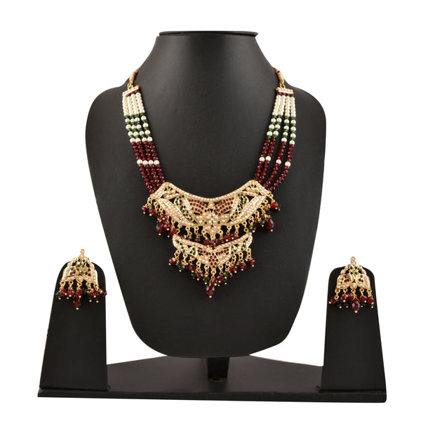 Gold-Plated Alloy Jadau Worktraditional Ethnic Beaded Necklace Set - The Pari - Distacart