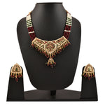 Thumbnail for Gold-Plated Alloy Traditional Ethnic Beaded Jadau Necklace Set - The Pari - Distacart