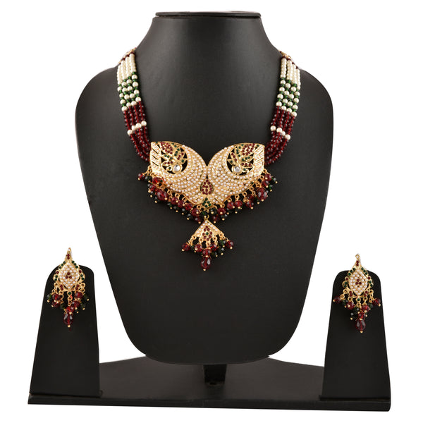 Gold-Plated Alloy Jadau Worktraditional Ethnic Beaded Necklace Set - The Pari - Distacart