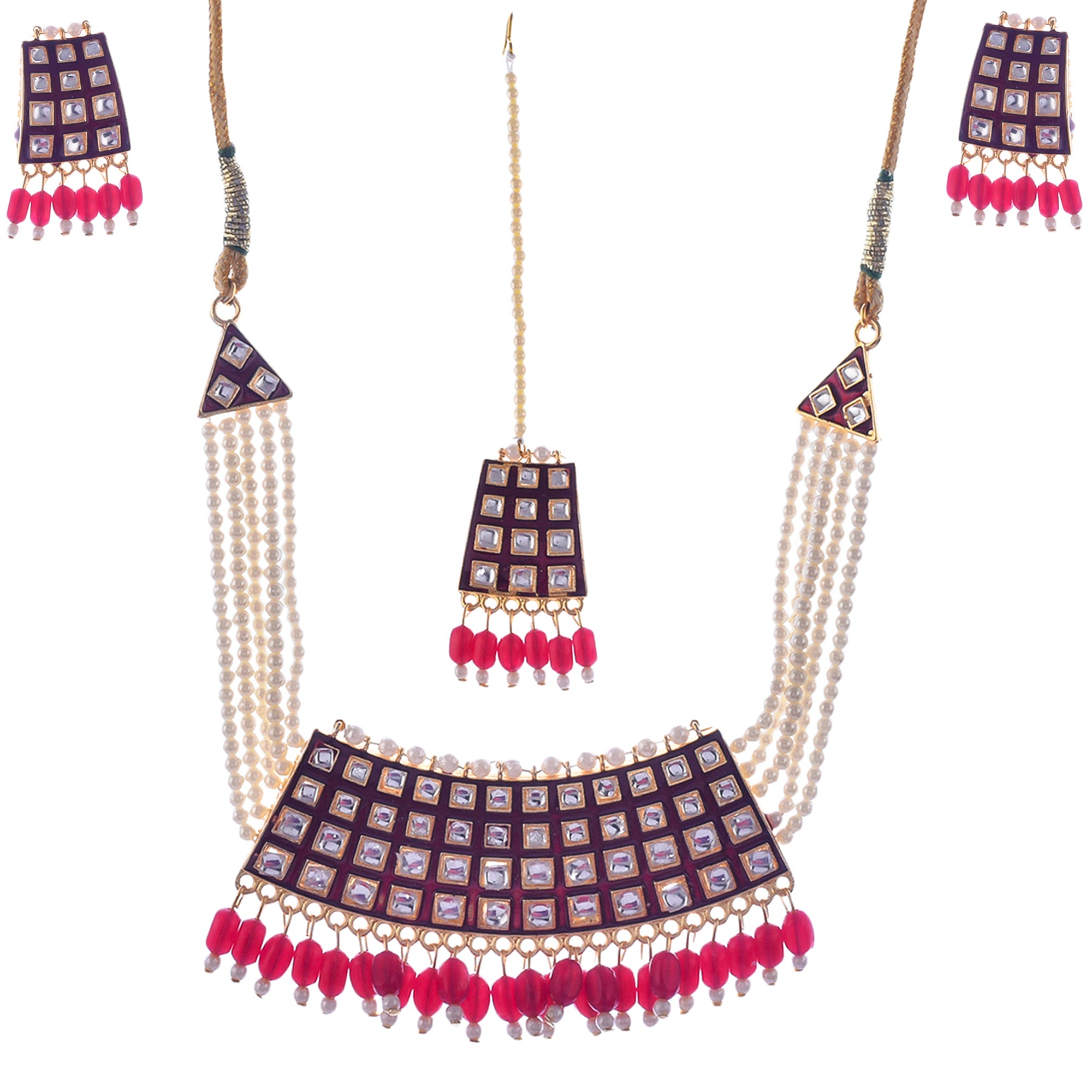 Gold-Plated Alloy Pearl Studded Kundan Choker Necklace Set With Maangtika - The Pari - Distacart