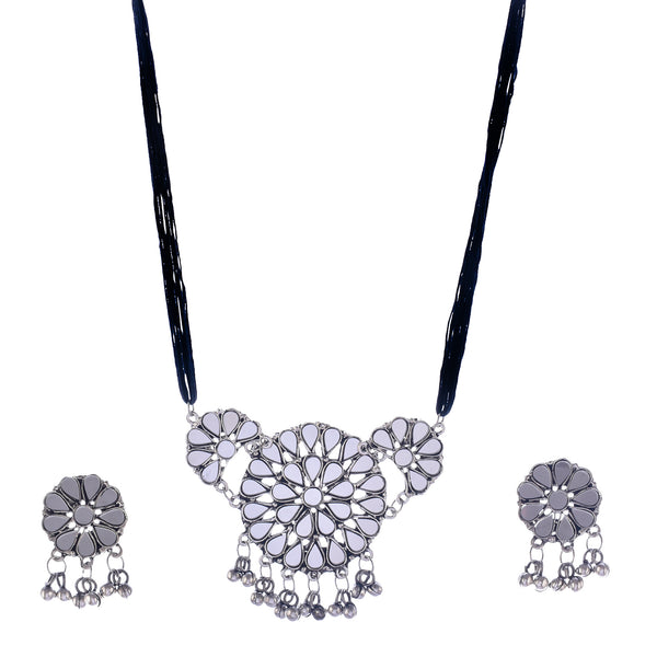 Silver-Plated Alloy Glass Studded Tribal Oxidised Choker Necklace - The Pari - Distacart