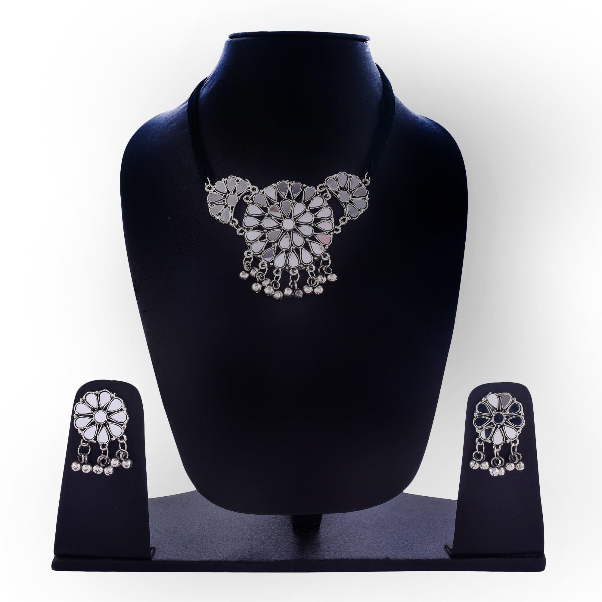 Silver-Plated Alloy Glass Studded Tribal Oxidised Choker Necklace - The Pari - Distacart