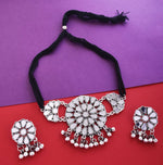 Thumbnail for Silver-Plated Alloy Glass Studded Tribal Oxidised Choker Necklace - The Pari - Distacart