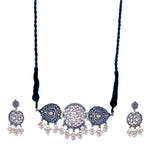 Thumbnail for Silver-Plated Alloy Rhinestones Studded Tribal Oxidised Choker Necklace - The Pari - Distacart