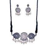 Thumbnail for Silver-Plated Alloy Rhinestones Studded Tribal Oxidised Choker Necklace - The Pari - Distacart