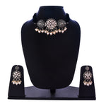Thumbnail for Silver-Plated Alloy Rhinestones Studded Tribal Oxidised Choker Necklace - The Pari - Distacart