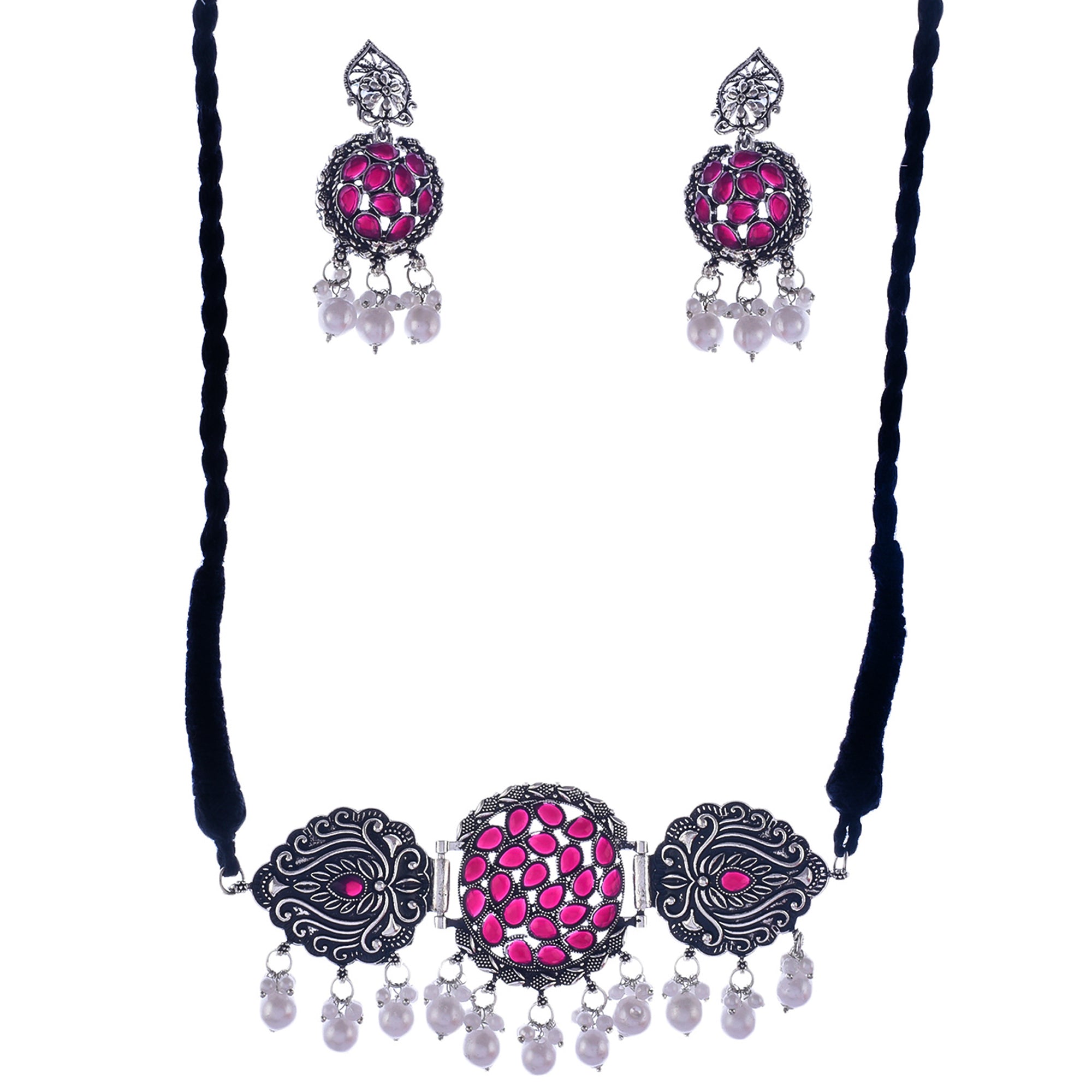 Silver-Plated Alloy Designer Oxidised Choker Necklace - The Pari - Distacart