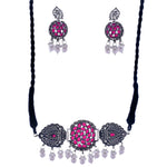 Thumbnail for Silver-Plated Alloy Designer Oxidised Choker Necklace - The Pari - Distacart