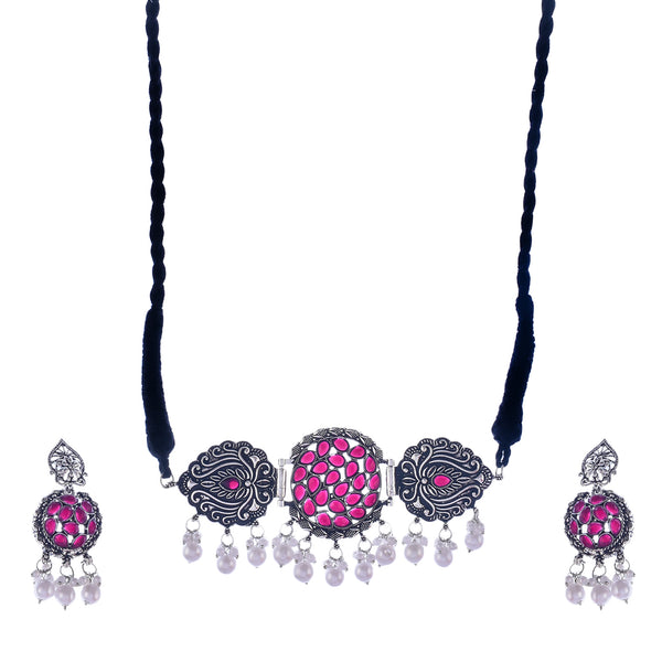 Silver-Plated Alloy Designer Oxidised Choker Necklace - The Pari - Distacart