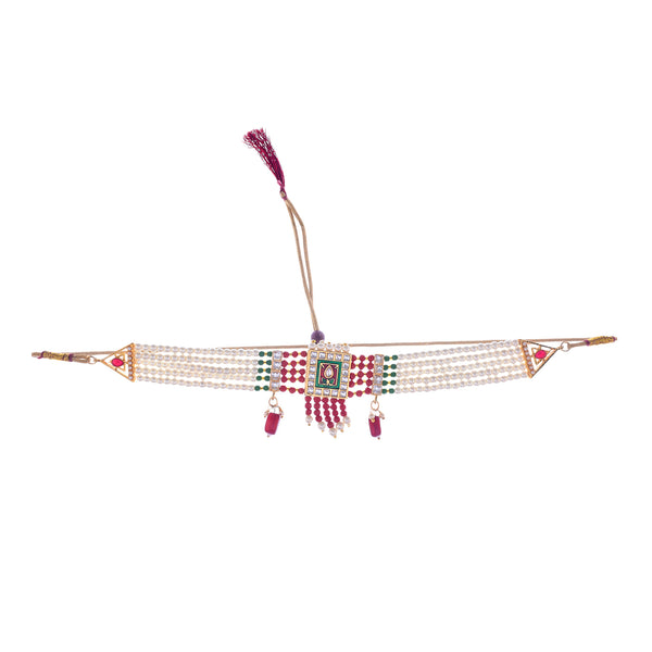 Gold-Plated Alloy Pearl And Glass Bread Choker Necklace - The Pari - Distacart