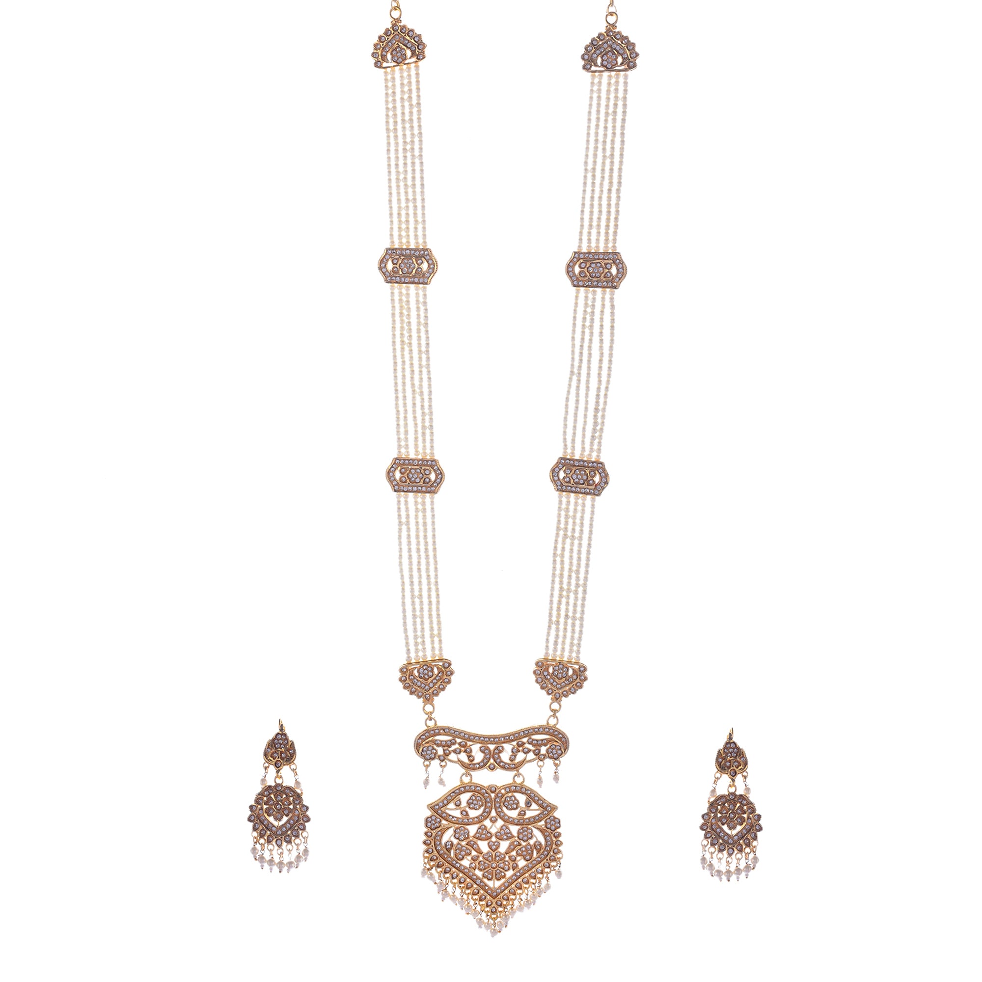 Gold-Plated Alloy Polki Work Long Pearl Rani Haar Necklace - The Pari - Distacart