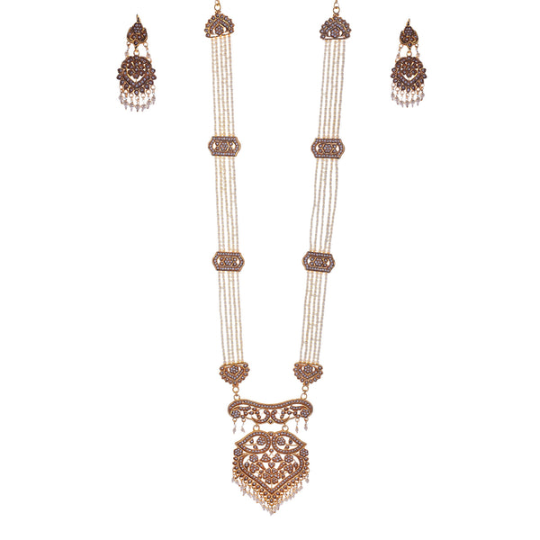 Gold-Plated Alloy Polki Work Long Pearl Rani Haar Necklace - The Pari - Distacart