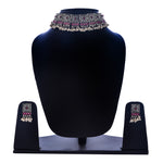 Thumbnail for Rhodium-Plated Alloy Classy Ruby Stone Oxidised Choker Necklace - The Pari - Distacart