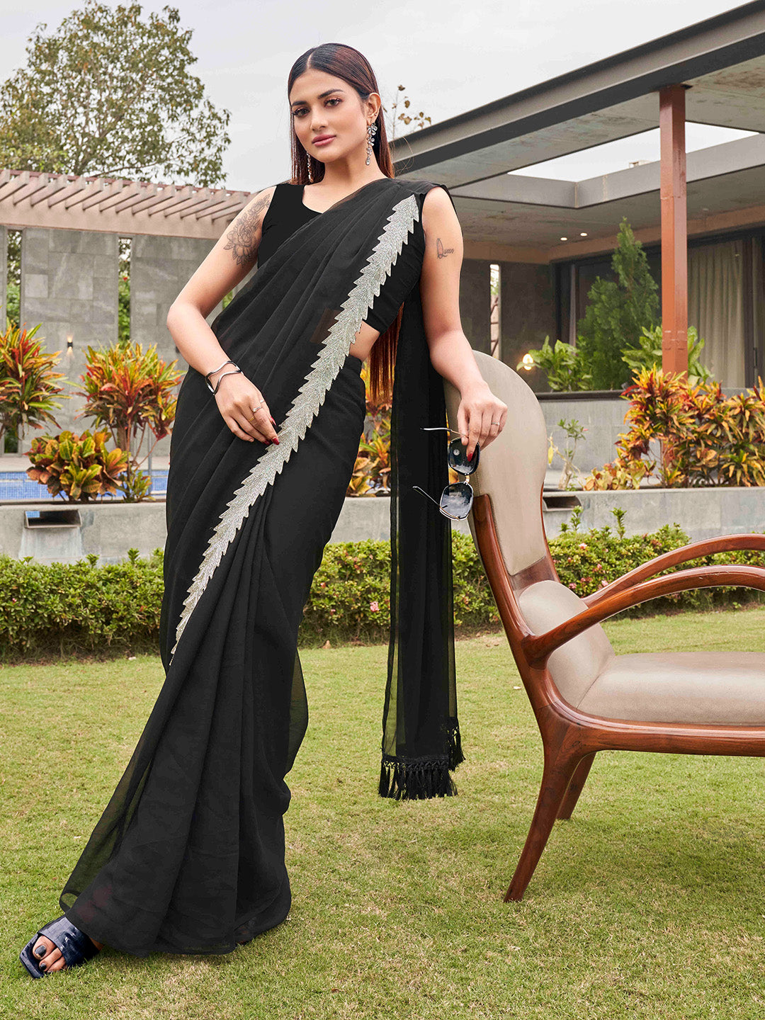 Tikhi Imli Black Beads and Stones Saree - Distacart