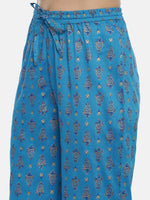 Thumbnail for Souchii Turquoise Blue & Gold-Toned Floral Print Kurta with Palazzos - Distacart