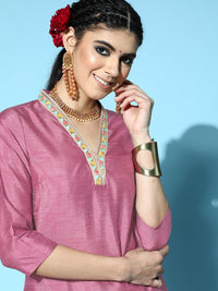 Thumbnail for Sangria Women Mauve Yoke Design Straight Kurta with Trousers - Distacart
