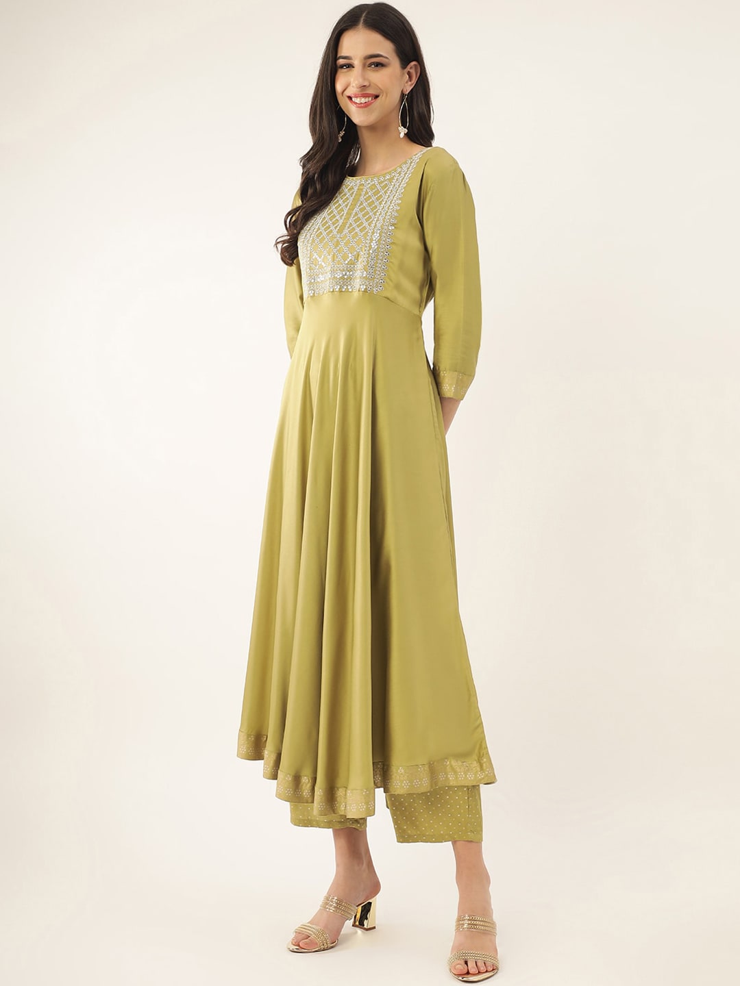 Khushal K Ethnic Motifs Embroidered Sequined Kurta with Palazzos & Dupatta - Distacart
