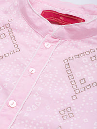 Thumbnail for House of Pataudi Men Pink & White Bandhani Printed Pure Cotton Jashn Kurta - Distacart