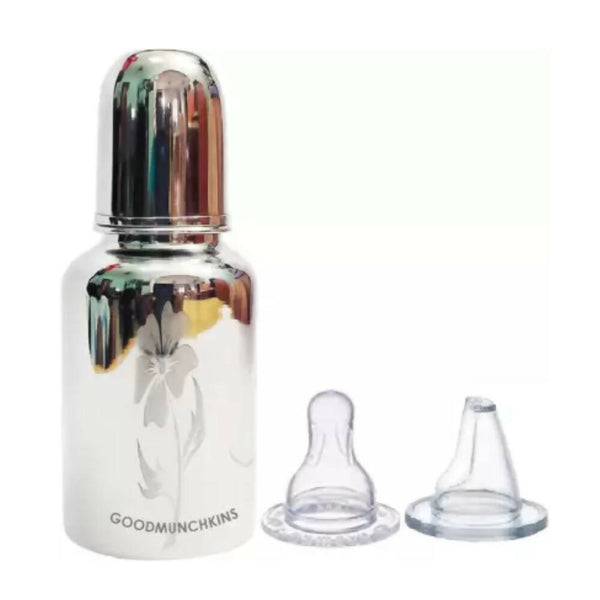 Goodmunchkins Stainless Steel Feeding Bottle 304 Grade Steel, Jointless, BPA Free, Rustfree Bottle with 2 Anti Colic Silicone Nipple For Kids - Distacart
